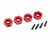Wheel hubs, 12mm hex, 6061-T6 aluminum (red-anodized) (4)/ screw pin