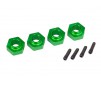 Wheel hubs, 12mm hex, 6061-T6 aluminum (green-anodized) (4)/ screw pi