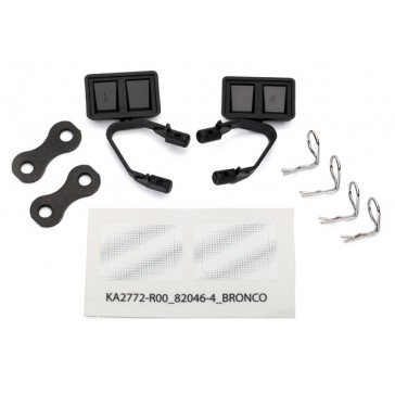 Mirrors, side, black (left & right)/ retainers (2)/ body clips (4)