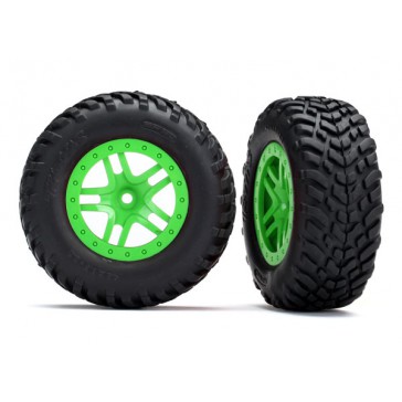 Tires & wheels, assembled, glued (SCT Split-Spoke green wheels, SCT o