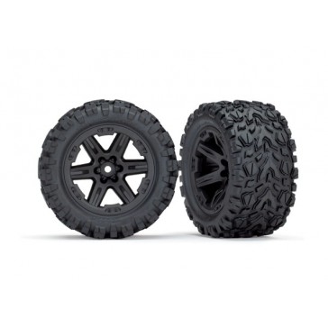 Tires & wheels assembled&glued (2.8) Rustler 4X4 black wheels, Talon