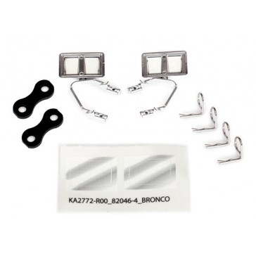 Mirrors, side, chrome (left & right)/ retainers (2)/ body clips (4)