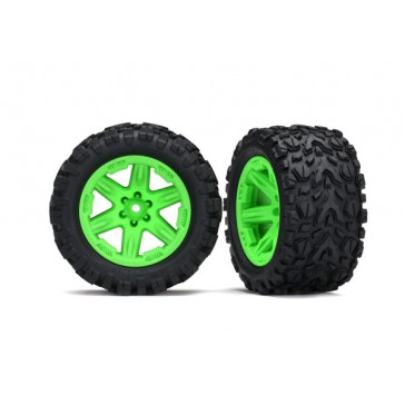 Tires & wheels, assembled, glued (2.8) ( (Rustler 4X4 green wheels Ta