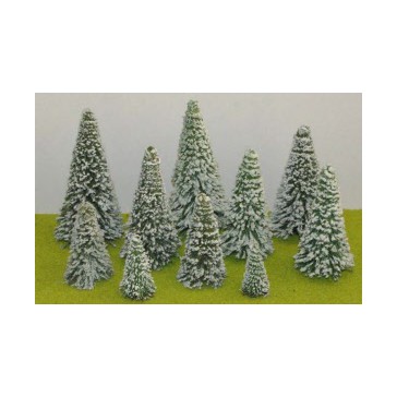 12 sapins enneigés avec pied 5 cm