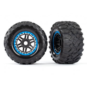 Tires & wheels, assembled, glued (black, blue beadlock style wheels,