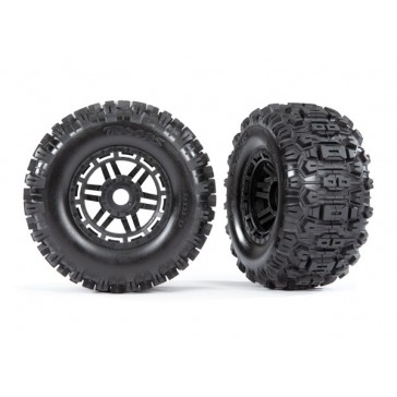 Tires & black wheels assembled (dual profile (2.8' outer, 3.6' inner)