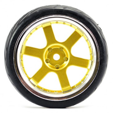 1/10 STREET/TREAD TYRE 6-SPOKE GOLD/CHROME WHEEL