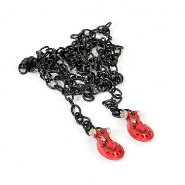 DELUXE ALUMINIUM RED WINCH HOOKS & BLACK CHAIN SET