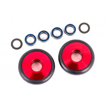 Wheels, wheelie bar, 6061-T6 aluminum (red-anodized) (2)/ 5x8x2.5mm b
