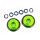 Wheels, wheelie bar, 6061-T6 aluminum (green-anodized) (2)/ 5x8x2.5mm