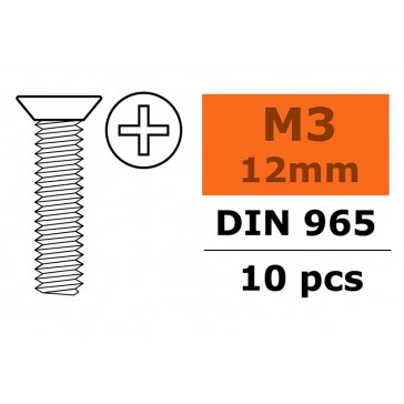 Flat Head Screw - M3X12 - Galvanized Steel (10pcs)