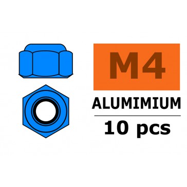 Ecrou aluminium autobloquant - M4 - Bleu (10pcs)