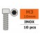 Cilinderschroef - Binnenzeskant - M3X10 - Inox (10st)