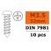 Self-tapping Pan Head Screw - 3,5X32mm - Galvanized Steel (10pcs)