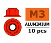 Aluminium zelfborgende zeskantmoer met flens - M3 - Rood (10st)