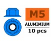 Aluminium zelfborgende zeskantmoer met flens - M5 - Blauw (10st)