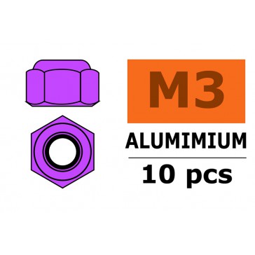 Aluminium zelfborgende zeskantmoer - M3 - Paars (10st)