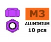 Aluminium zelfborgende zeskantmoer - M3 - Paars (10st)