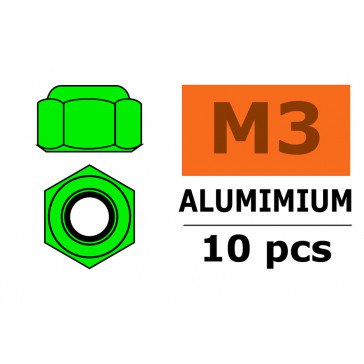 Ecrou aluminium autobloquant - M3 - Vert (10pcs)