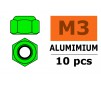 Ecrou aluminium autobloquant - M3 - Vert (10pcs)