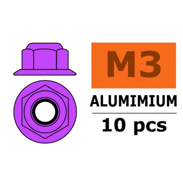 Aluminium zelfborgende zeskantmoer met flens - M3 - Paars (10st)