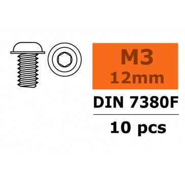 Vis à tête bombée avec flasque - Six-pans - M3X12 - Acier (10pcs)