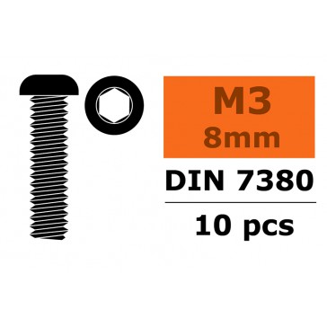 Hex Button Head Screw - M3X8 Steel (10pcs)