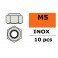 Hexagon Nylstop Nut - M5 Inox (10pcs)