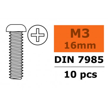 Pan Head Screw - M3X16 - Galvanized Steel (10pcs)