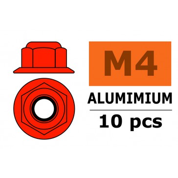 Ecrou aluminium autobloquant avec flasque - M4 - Rouge (10pcs)