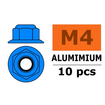 Ecrou aluminium autobloquant avec flasque - M4 - Bleu (10pcs)