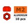 Aluminium zelfborgende zeskantmoer - M2 - Rood (10st)