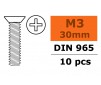 Flat Head Screw - M3X30 - Galvanized Steel (10pcs)