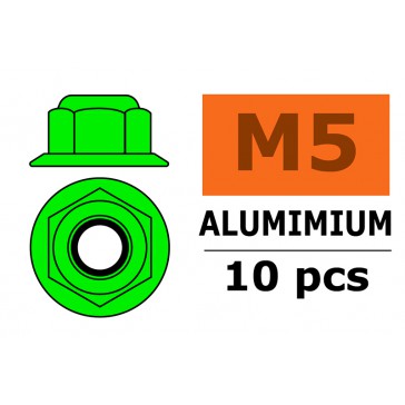 Aluminium Nylstop Nut M5 - Flanged - Green (10pcs)