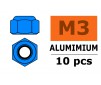Ecrou aluminium autobloquant - M3 - Bleu (10pcs)