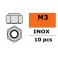 Ecrou hexagonal autobloquant - M3 - Inox (10pcs)