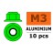 Aluminium zelfborgende zeskantmoer met flens - M3 - Groen (10st)