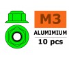 Aluminium zelfborgende zeskantmoer met flens - M3 - Groen (10st)