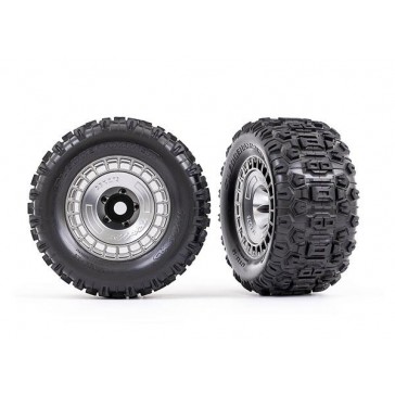 Tires and wheels, assembled, glued (3.8' satin chrome wheels, satin c