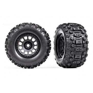 Tires & wheels, assembled, glued (XRT Race black wheels, Sledgehammer
