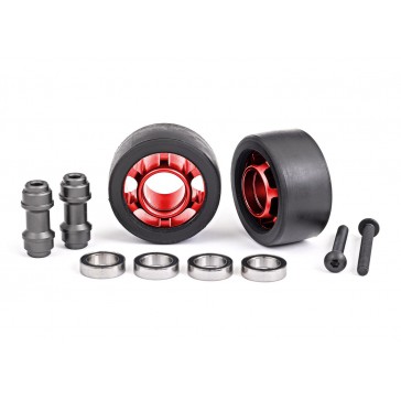 Wheels, wheelie bar, 6061-T6 aluminum (red-anodized) (2)/ axle, wheel