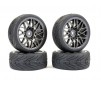 1/10 STREET/TREAD TYRE STAR SPOKE GUN METAL WHEEL SET