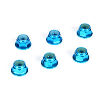 4mm Aluminum Serrated Lock Nuts, Blue (6)