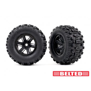 Tires & wheels, assembled, glued (X-Maxx black wheels, Sledgehammer b