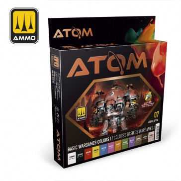 ATOM ACR. PAINT SET 7 BASIC WARGAMES I COLORS 12 JARS