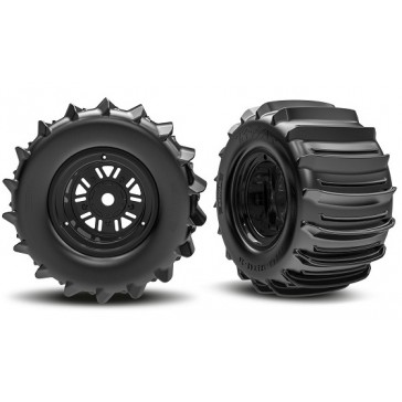 Tires & wheels, assembled, glued (Pro Scale Sand Car Race black wheel