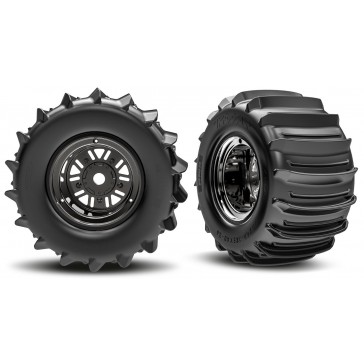 Tires & wheels, assembled, glued (Pro Scale Sand Car Race black chrom
