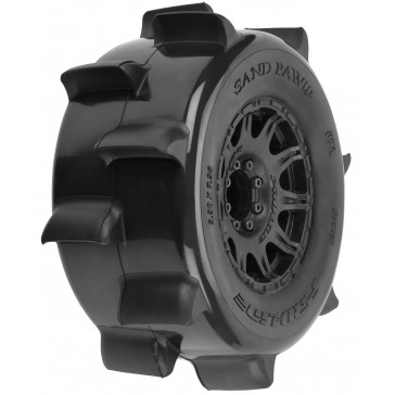 1/8 Sand Paw HP BELTED F/R 3.8 MT Tires Mounted 17mm Black Raid (2)