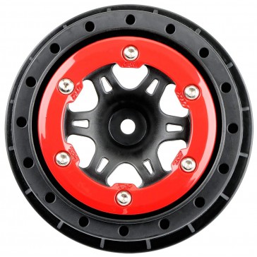 1/10 Split Six Rear 2.2/3.0 12mm Short Course Wheels (2) Red/Black