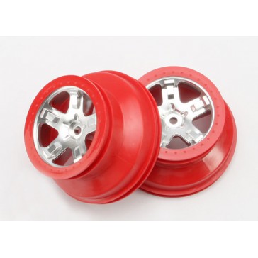 Wheels, SCT satin chrome, red beadlock style, dual profile (